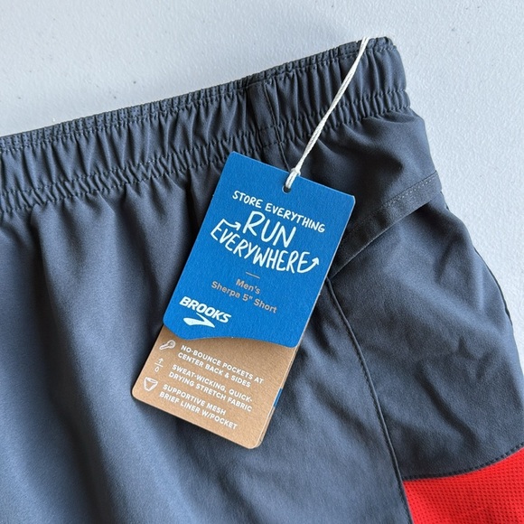 NWT Brooks Sherpa 2-in-1 5” Running Shorts Swim Trunks Grey and Orange - Picture 4 of 17
